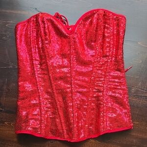 Frederick's of Hollywood Red Sequin Corset Top - Size Medium